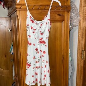 White and Red Floral Skater Cut Out Dress